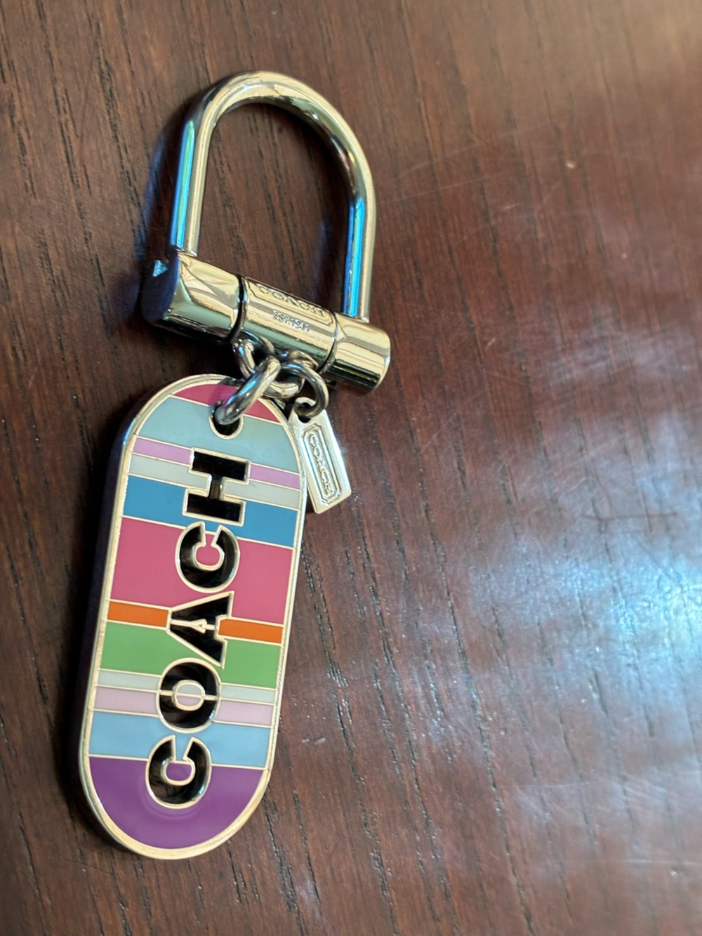 Coach Multicolor Stripe Enamel Key Charm - Pink, Purple, Blue, Green, Orange